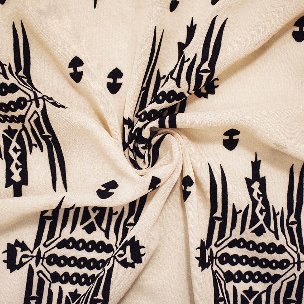Beige-Black Poly Poly Abstract Aztec Velvet Flocked Chiffon Woven Fabric By the Yard